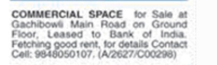 COMMERCIAL SPACE FOR SALE AT GACHIBOWLI