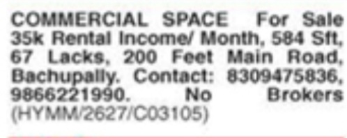 COMMERCIAL SPACE FOR SALE - Bachupally