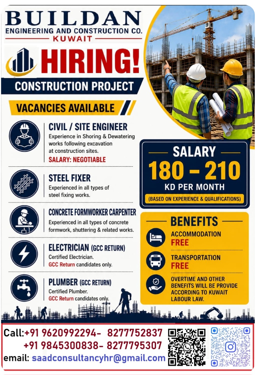 CONSTRUCTION PROJECT HIRING FOR KUWAIT