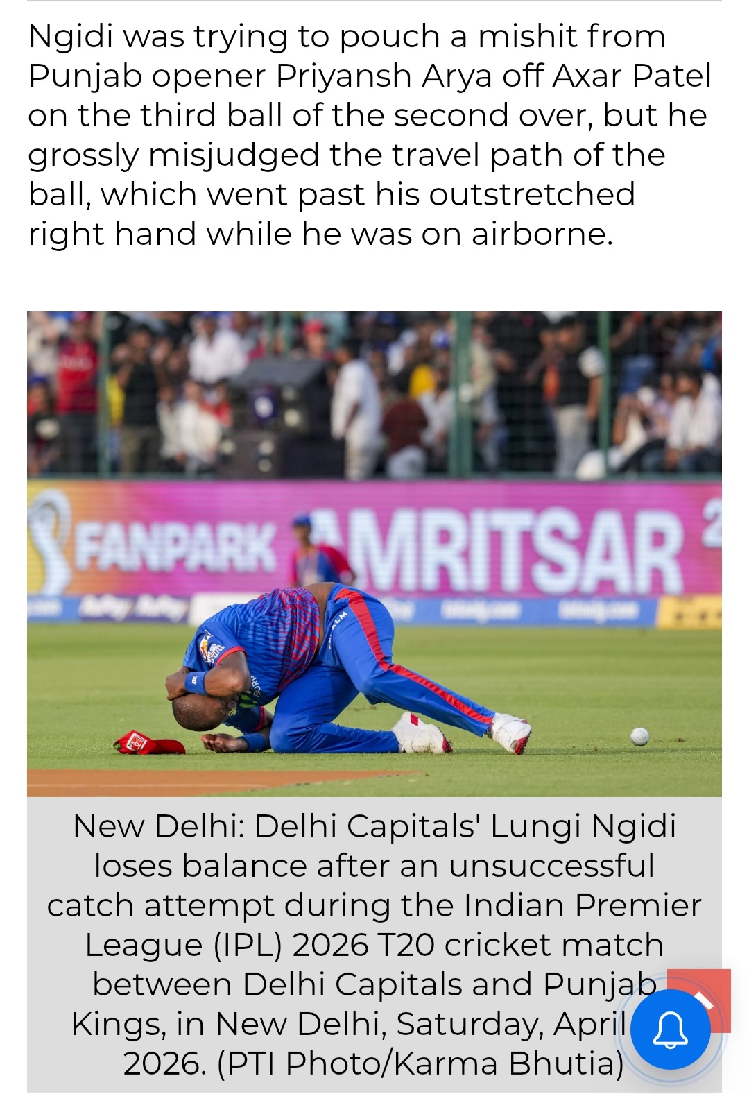 DC's Lungi Ngidi in Hospital After Banging his Head into Field