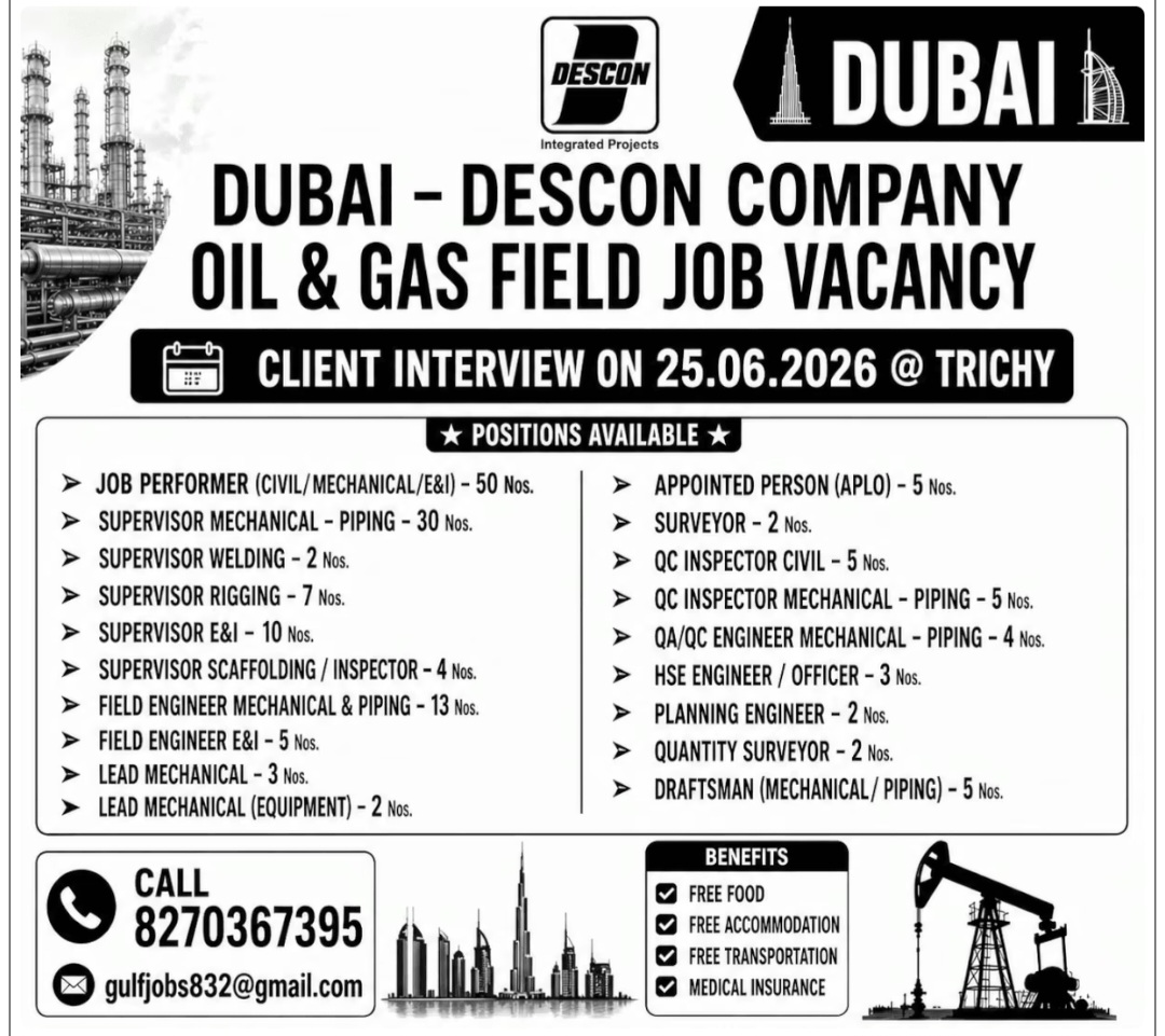 DESCON COMPANY IS HIRING FOR DUBAI