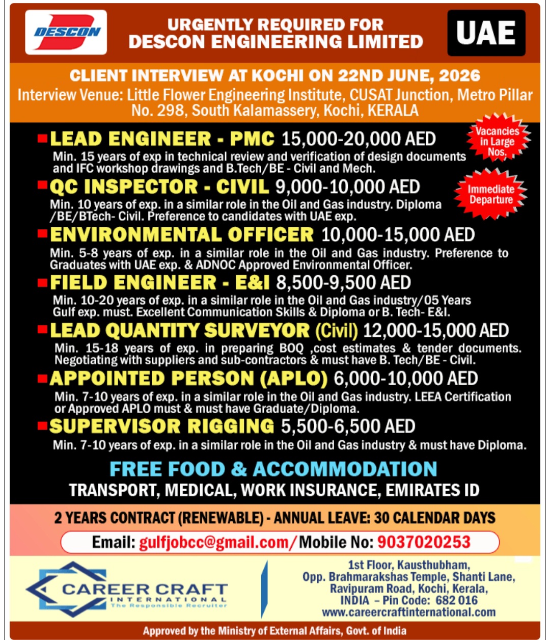 DESCON ENGINEERING LTD HIRING FOR UAE