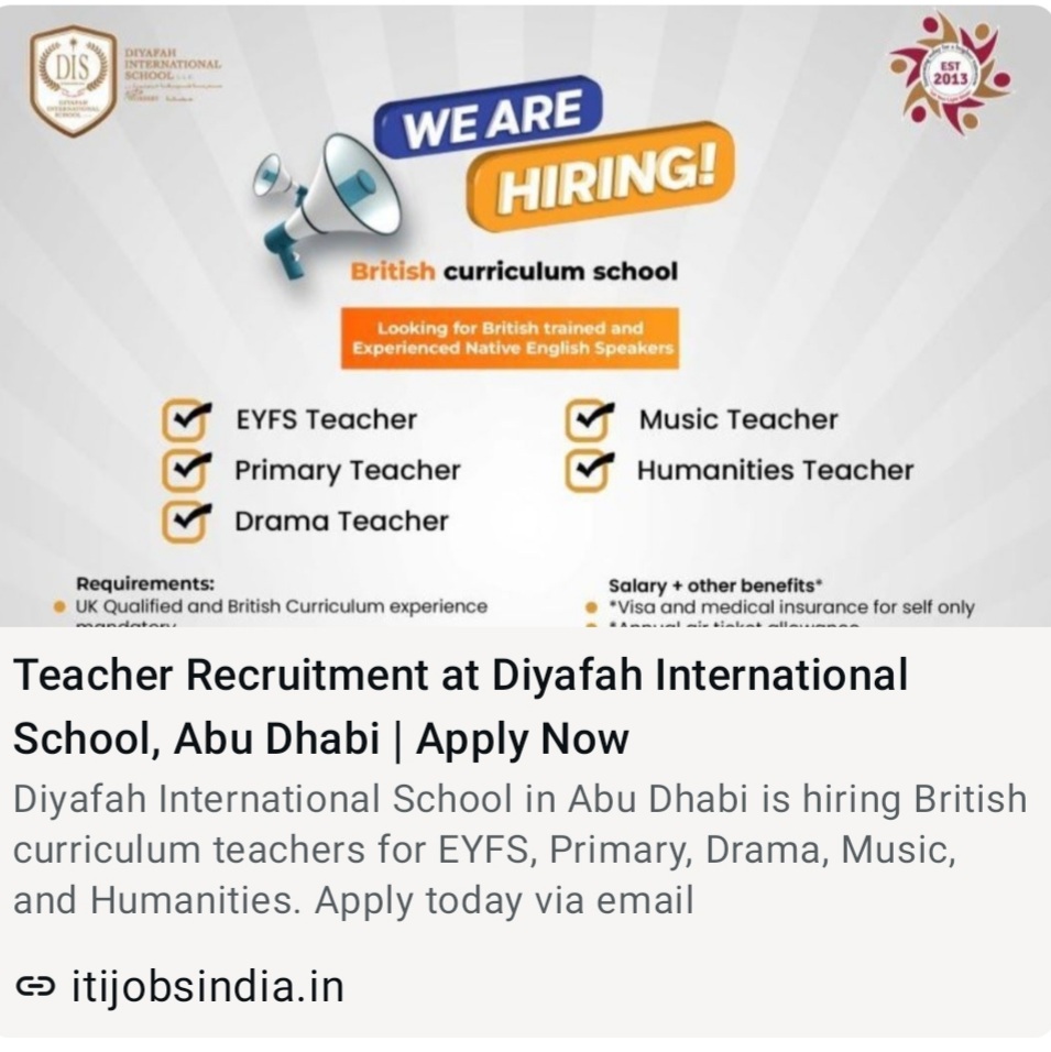 DIYAFAH INTERNATIONAL SCHOOL IS HIRING AT ABU DHABI