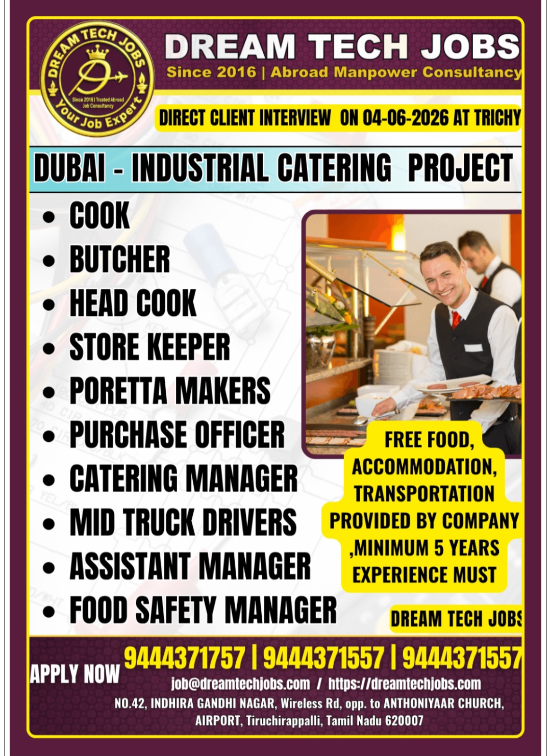 DUBAI INDUSTRIAL CATERING PROJECT IS HIRING
