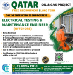 ELECTRICAL TESTING & MAINTENANCE ENGINEER – OFFSHORE