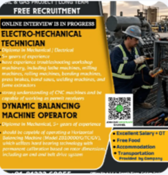 ELECTRO-MECHANICAL TECHNICIAN / DYNAMIC BALANCING OPERATOR