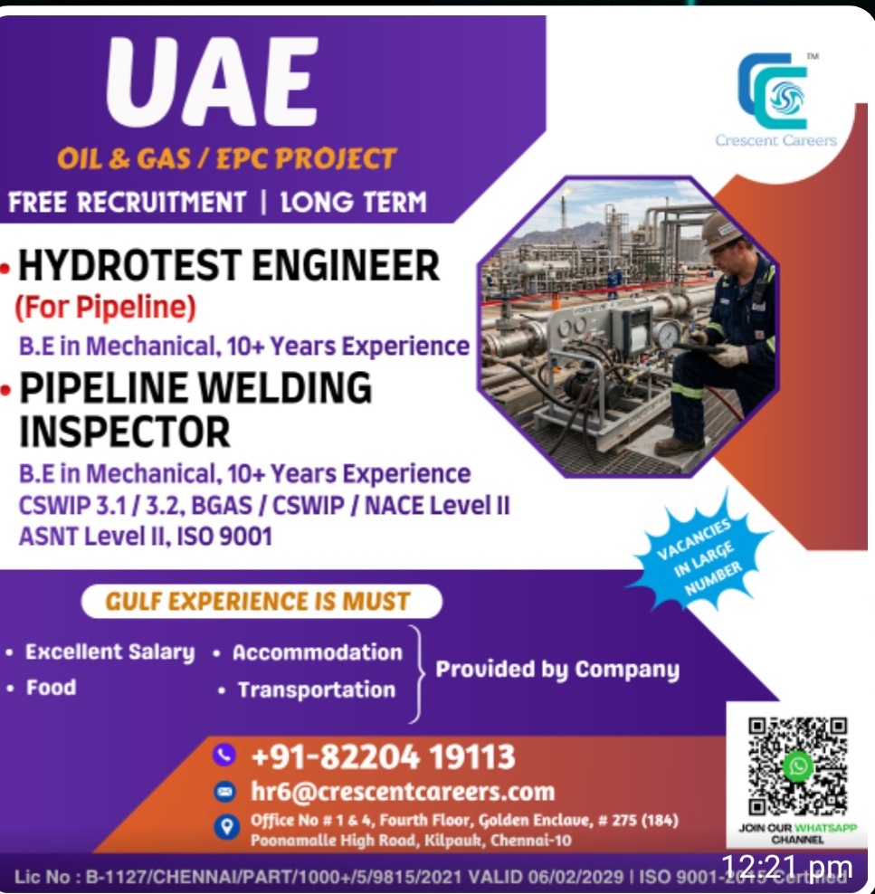 EPC OIL AND GAS PROJECT HIRING FOR UAE