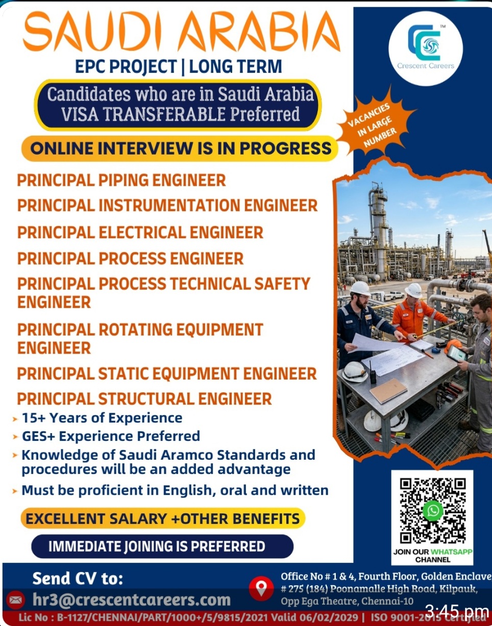 EPC PROJECT LONG TERM HIRING FOR SAUDI ARABIA