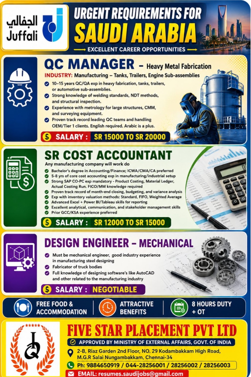 EXCELLENT CAREER OPPORTUNITY FOR SAUDI ARABIA