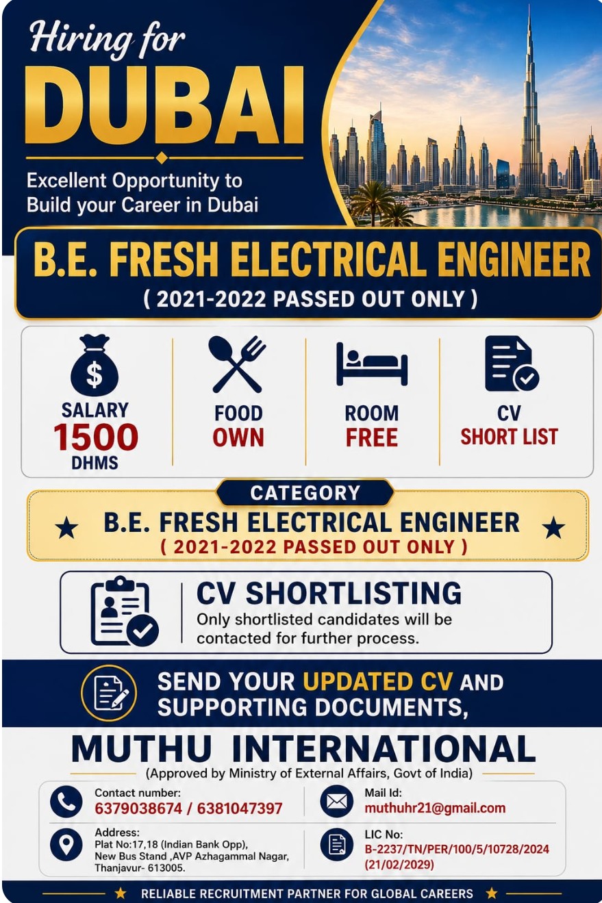 EXCELLENT OPPORTUNITY TO BUILD CAREER IN DUBAI