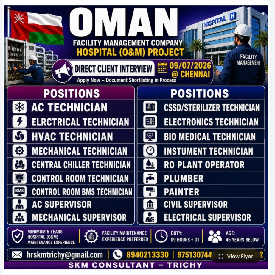 FACILITY MAINTENANCE COMPANY HIRING FOR OMAN