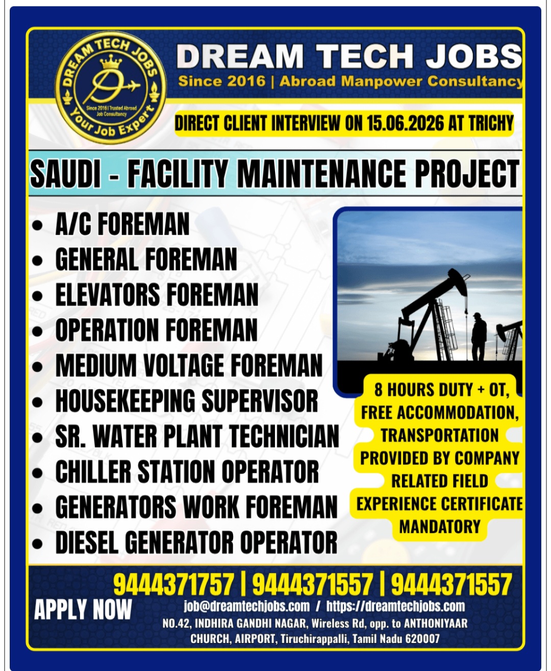 FACILITY MAINTENANCE PROJECT HIRING FOR SAUDI ARABIA