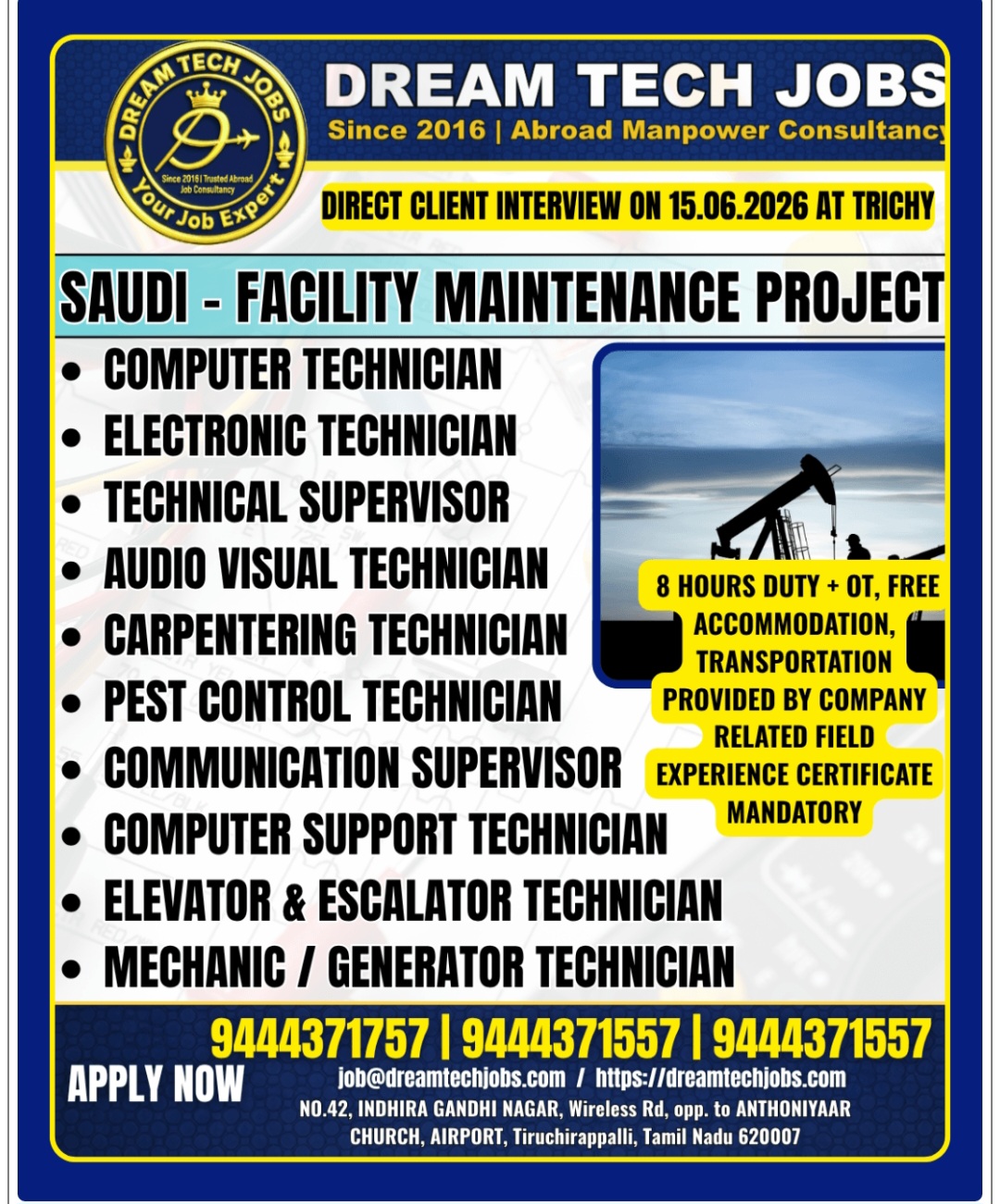 FACILITY MAINTENANCE PROJECT HIRING FOR SAUDI ARABIA