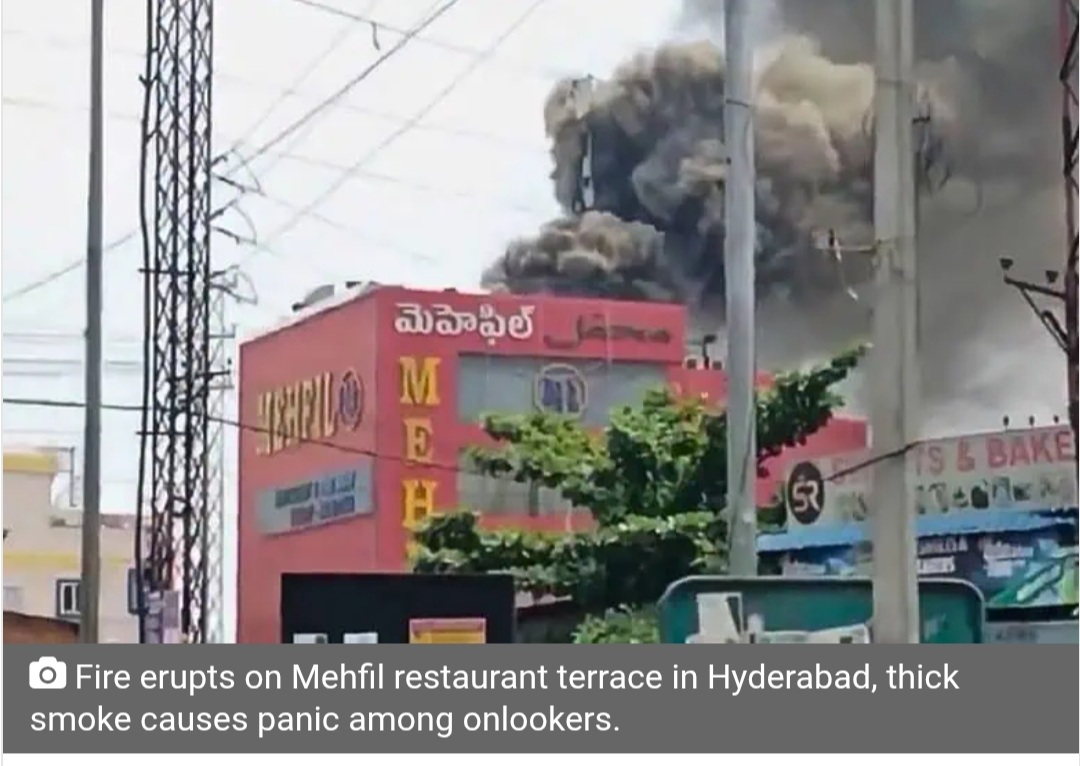 Fire breaks out on Mehfil restaurant terrace in Hyderabad, thick smoke sparks panic