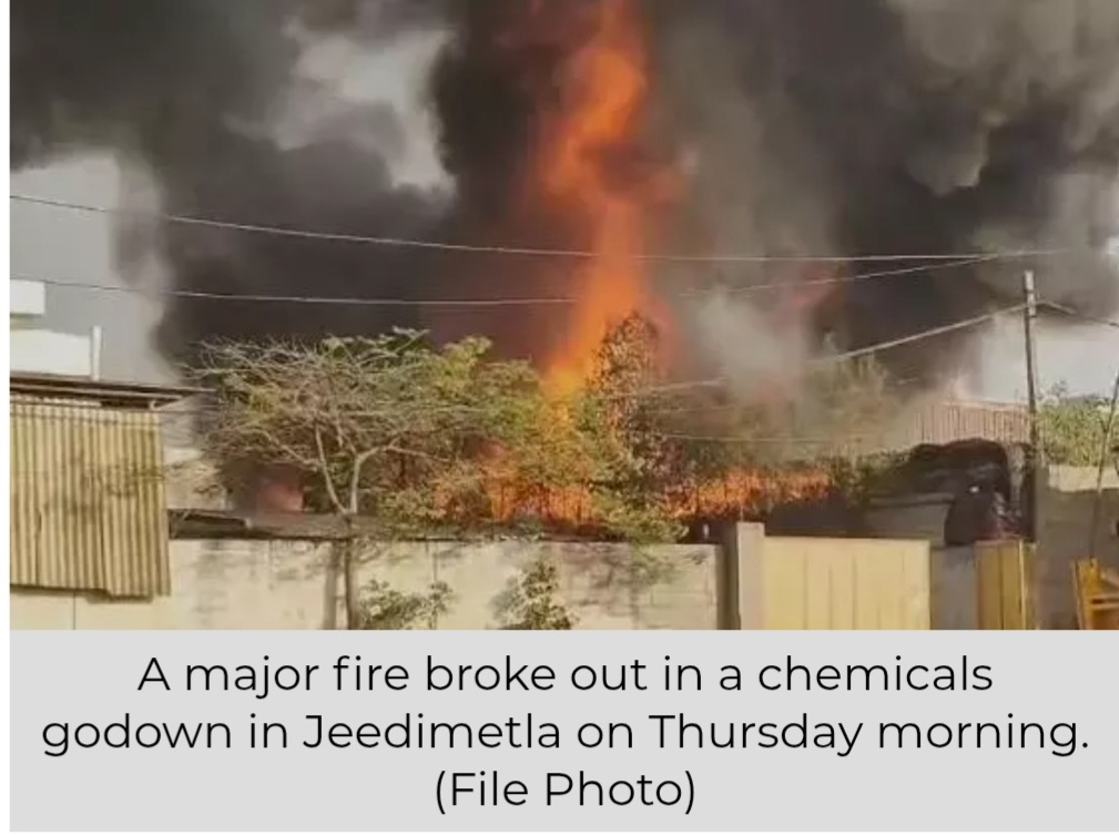 Fire in solvent industry, tent house godown in medchal malkajgiri