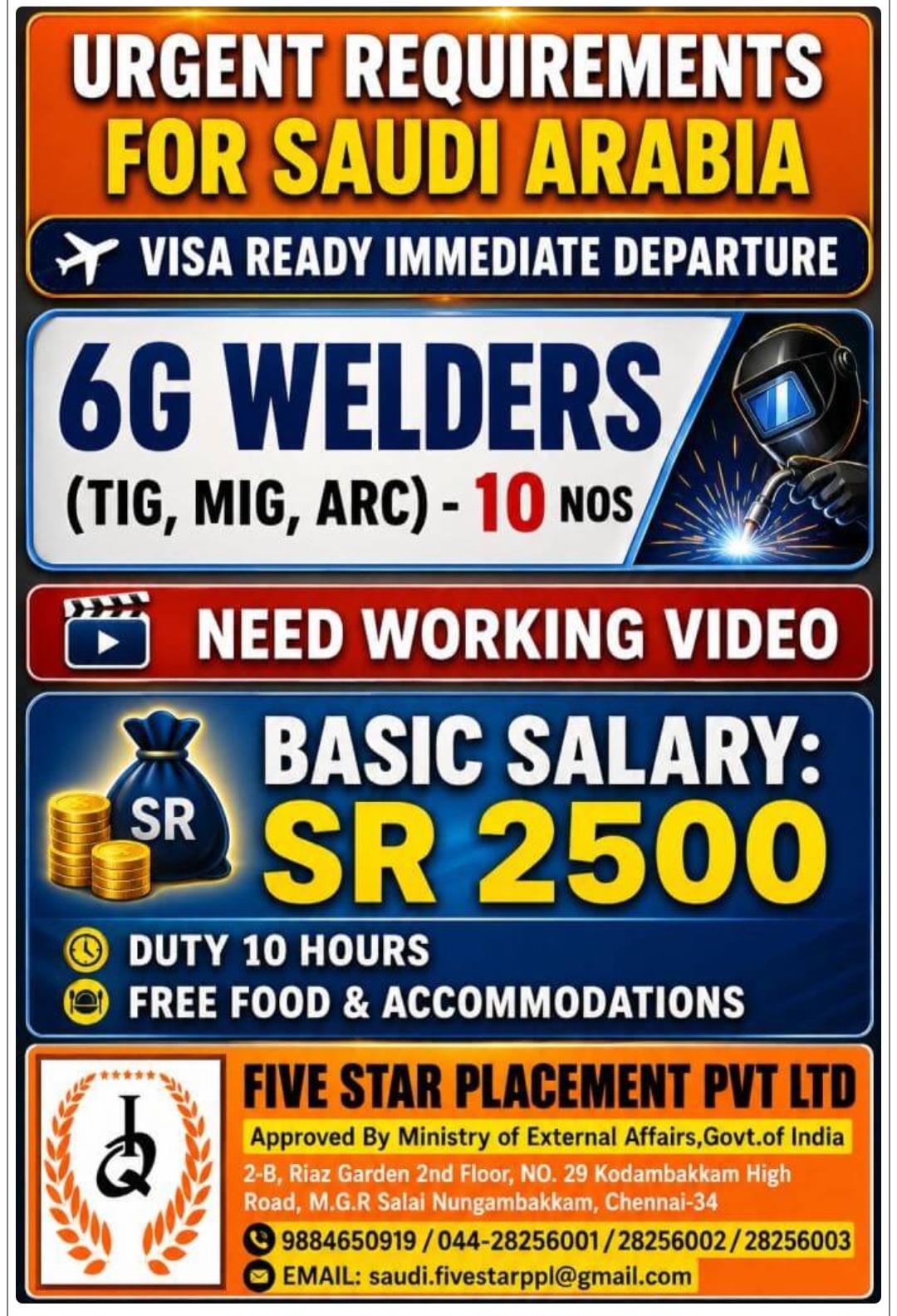 FIVE STAR PLACEMENT PVT LTD HIRING FOR SAUDI ARABIA