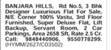 FLAT FOR SALE AT BANJARA HILLS