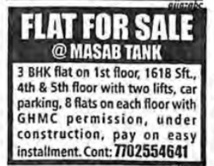 FLAT FOR SALE AT MASABTANK