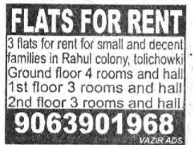 FLATS FOR RENT AT TOLICHOWKI