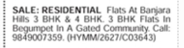 FLATS FOR SALE AT BANJARA HILLS