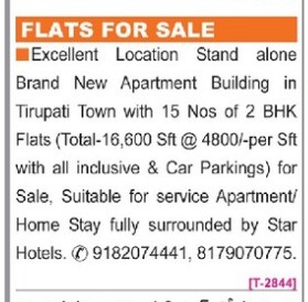 FLATS FOR SALE IN TIRUPATI TOWN