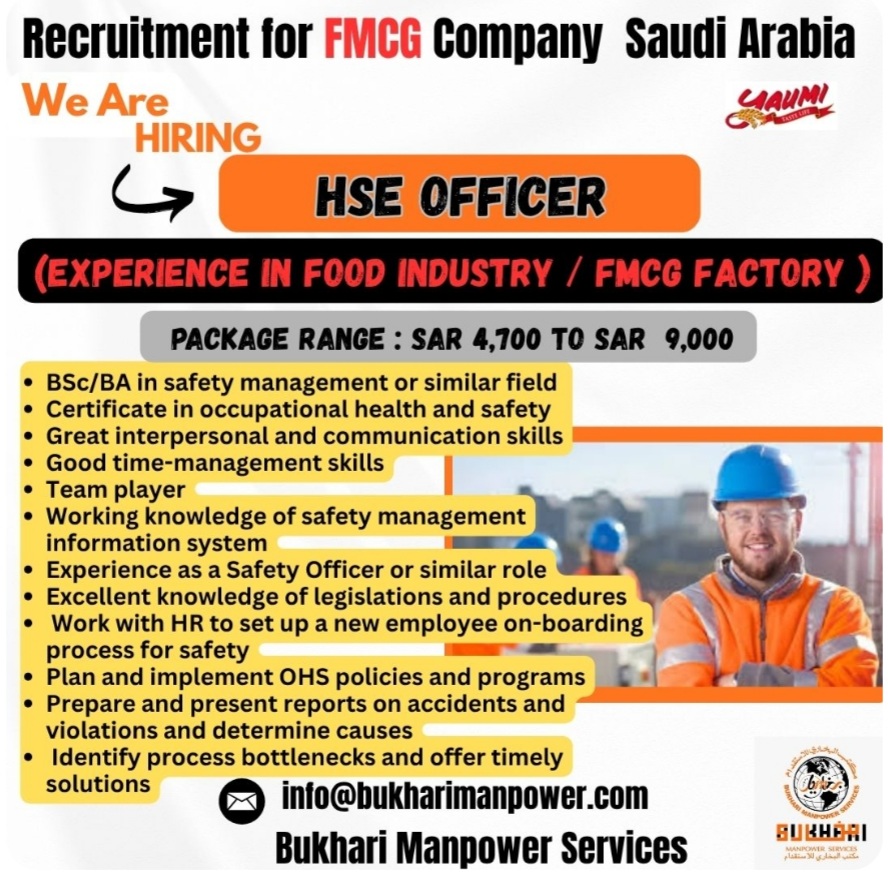 FMCG COMPANY IS HIRING FOR SAUDI ARABIA
