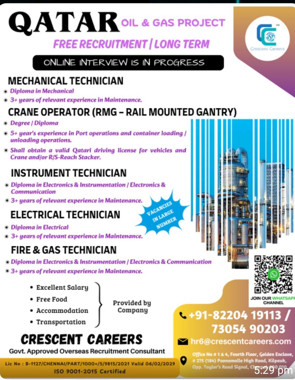 FREE RECRUITMENT FOR OIL AND GAS PROJECT FOR QATAR