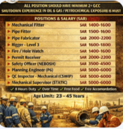 FREE REQUIREMENT – OIL & GAS SHORT TERM