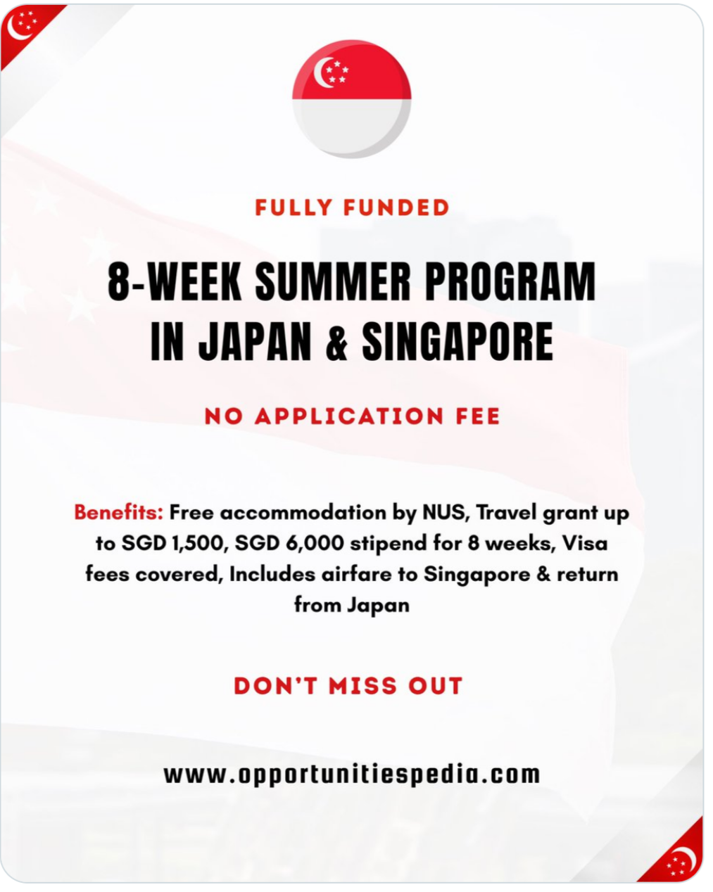Fully Funded 8-Week Summer Program 2026 | Singapore  & Japan