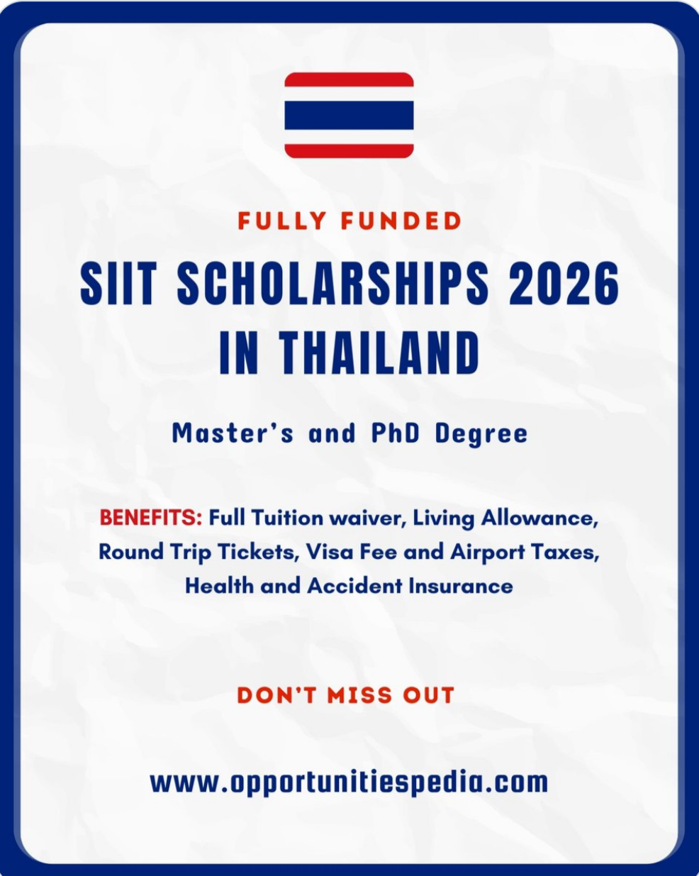 FULLY FUNDED – SIIT Graduate Scholarship 2026 | Thailand