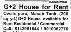 G+2 HOUSE FOR RENT
