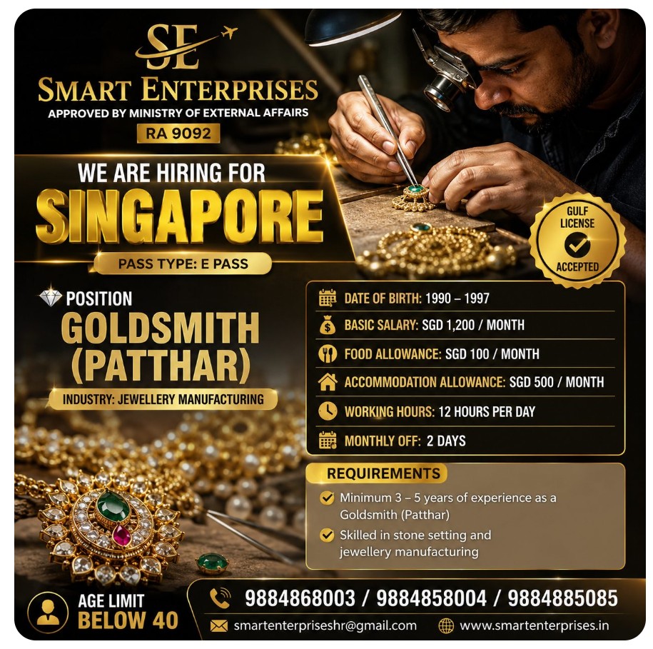 Goldsmith (Patthar) recruiting for Singapore