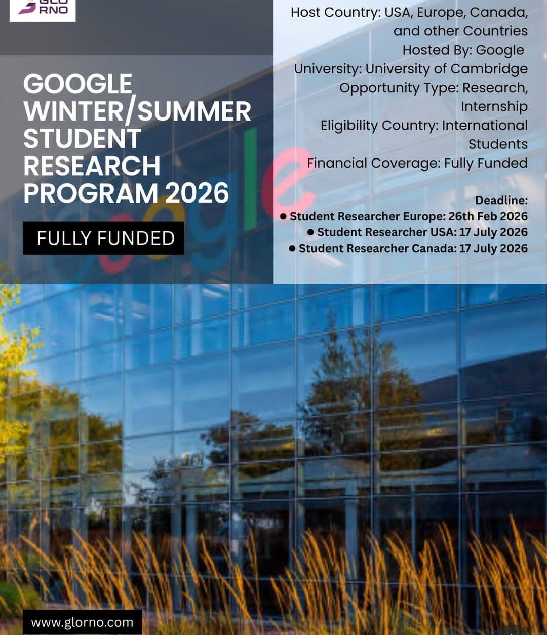 GOOGLE WINTER / SUMMER  STUDENT RESEARCH PROGRAM 2026.
