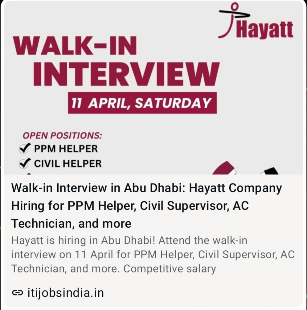 HAYATT IS HIRING IN ABU DHABI