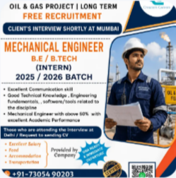 Hiring – 2025 & 2026 B.E./B.Tech Graduates – MECHANICAL ENGINEER (INTERN)
