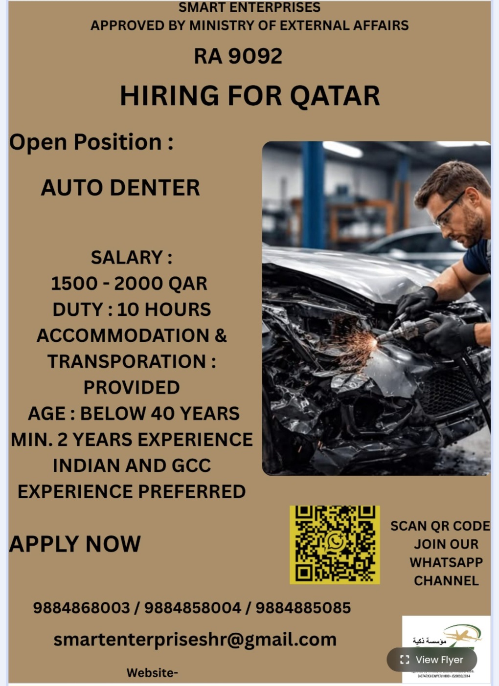 HIRING AUTO DENTER FOR QATAR