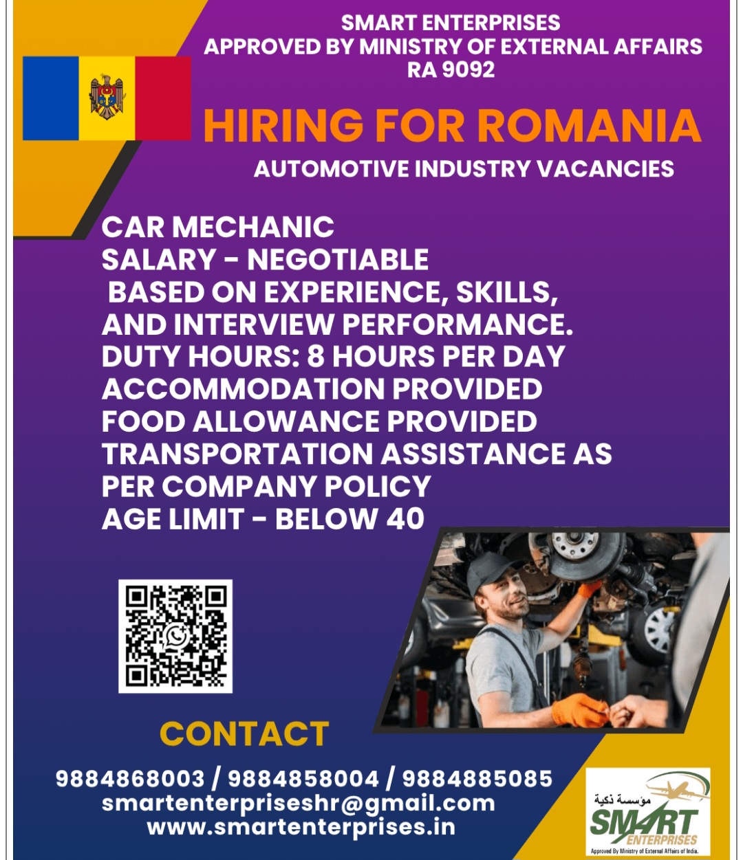 HIRING CAR MECHANIC FOR ROMANIA