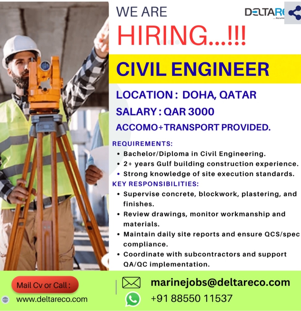 Hiring Civil Engineer for Qatar