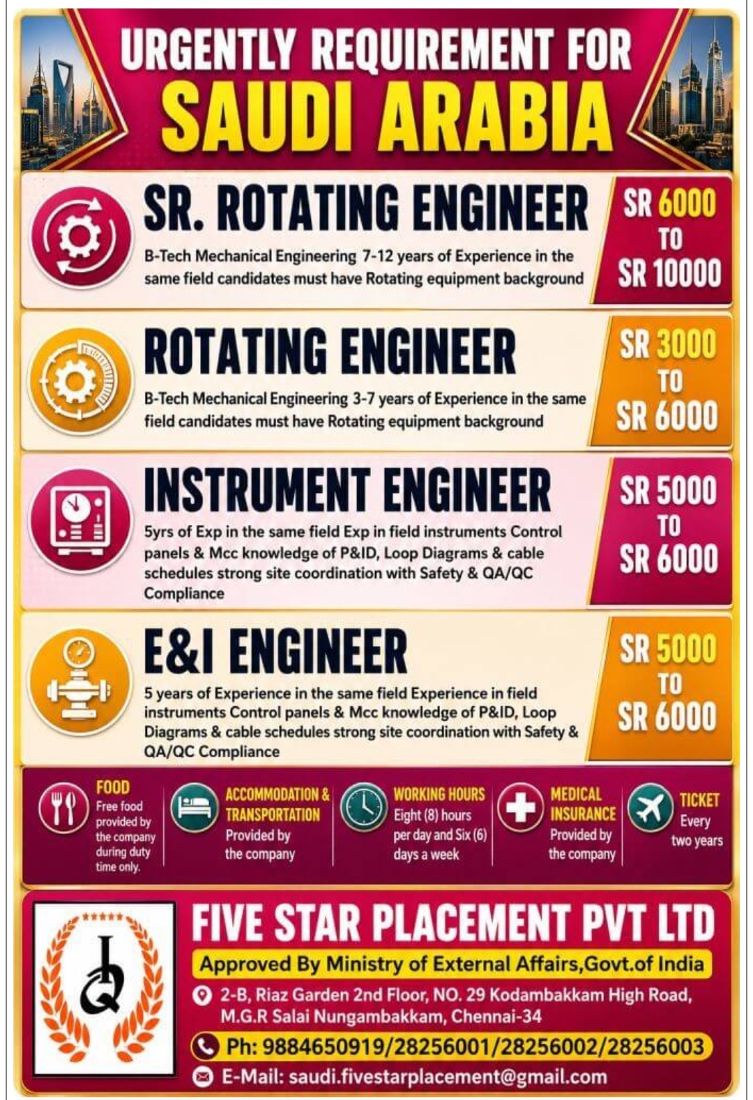 HIRING ENGINEER FOR SAUDI ARABIA
