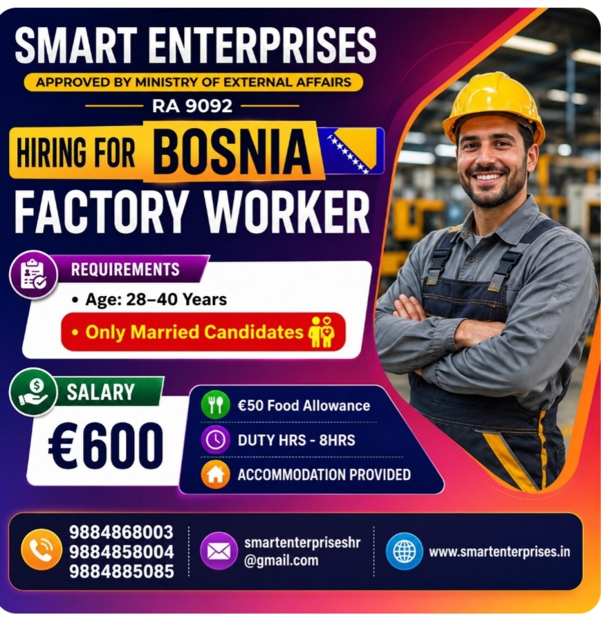 HIRING FACTORY WORKER FOR BOSNIA
