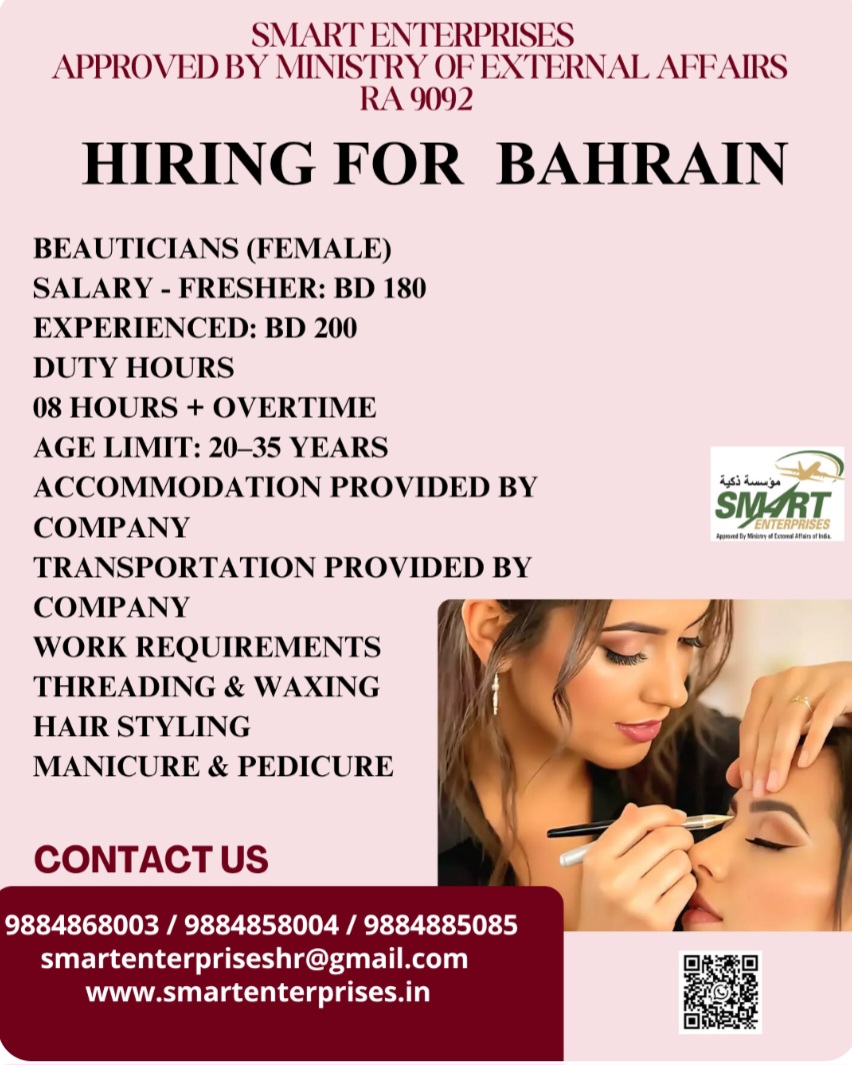 HIRING FEMALE BEAUTICIANS FOR BAHRAIN