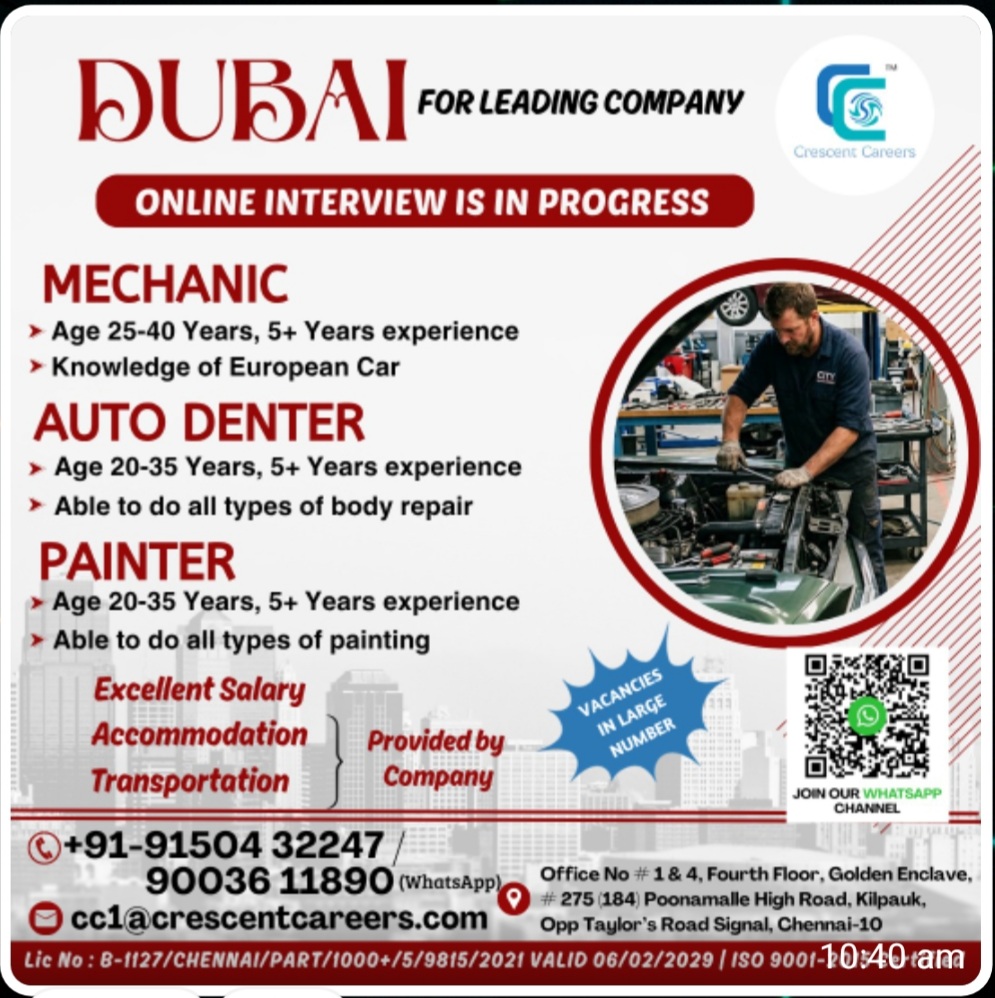 HIRING FOR A LEADING COMPANY FOR DUBAI
