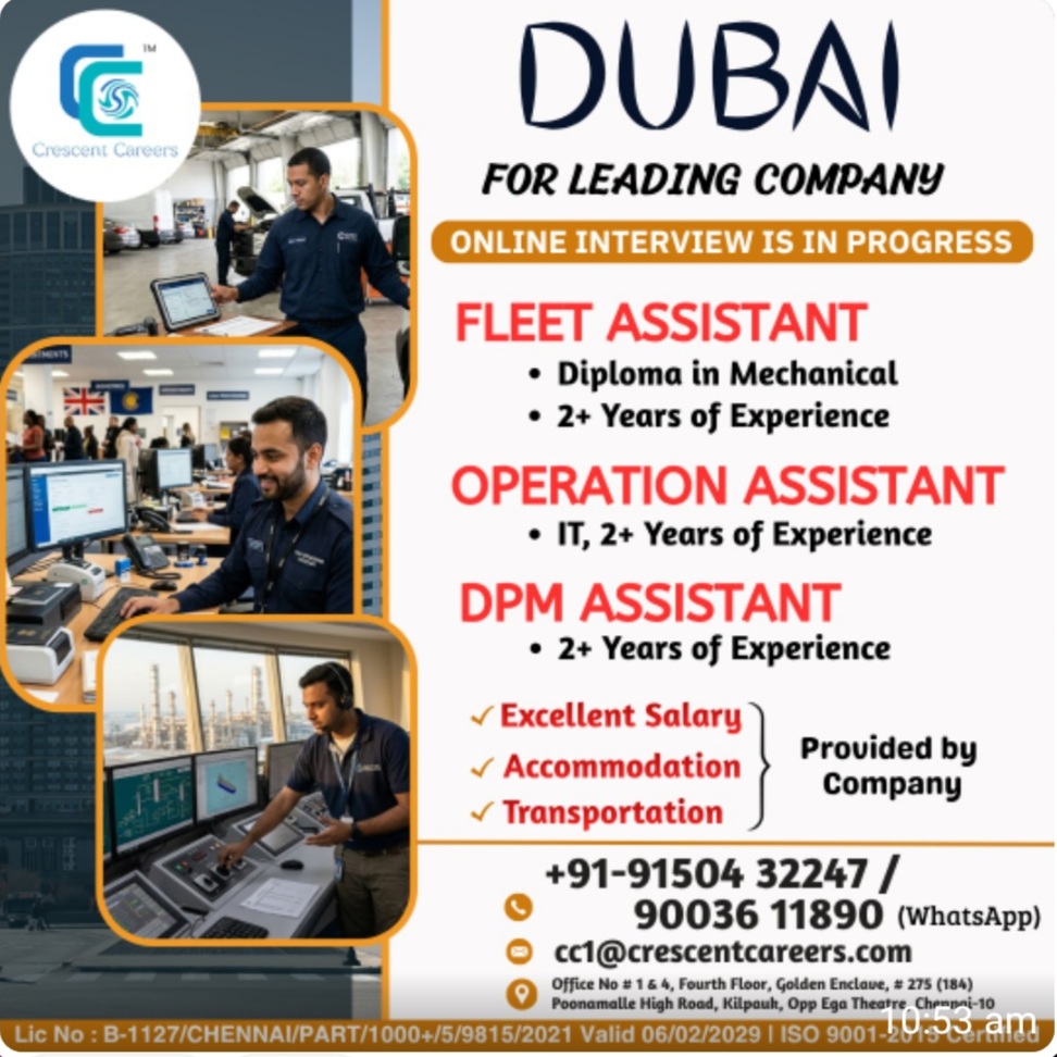 HIRING FOR A LEADING COMPANY IN DUBAI