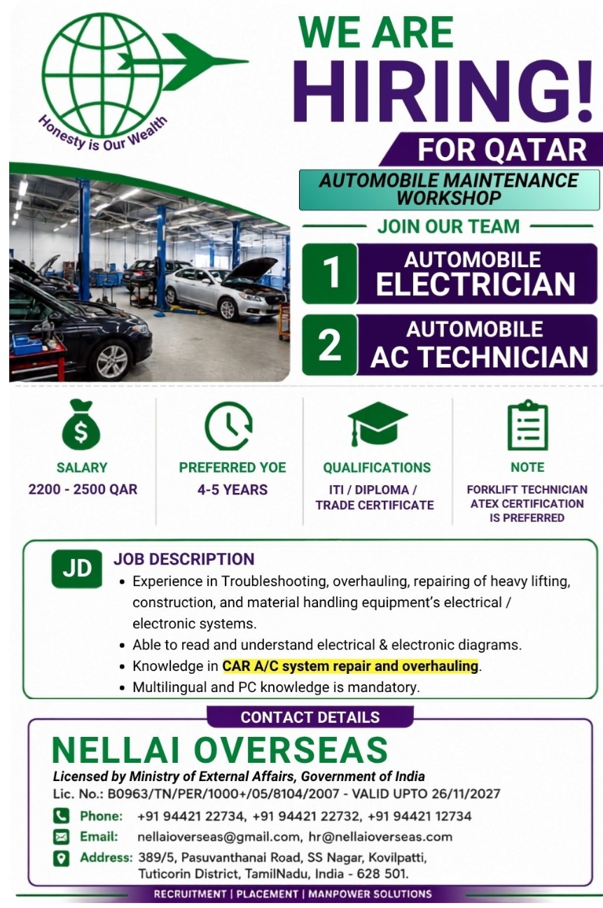 HIRING FOR AUTOMOBILE MAINTENANCE WORKSHOP