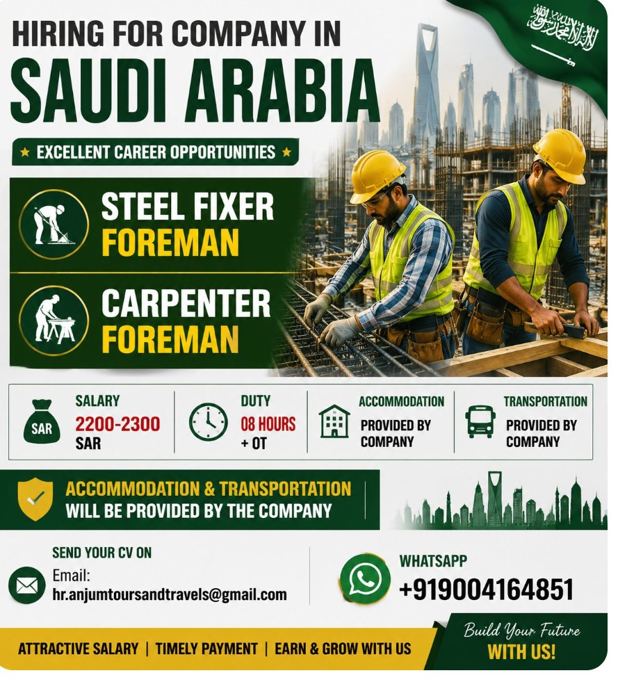 Hiring for Company in Saudi Arabia