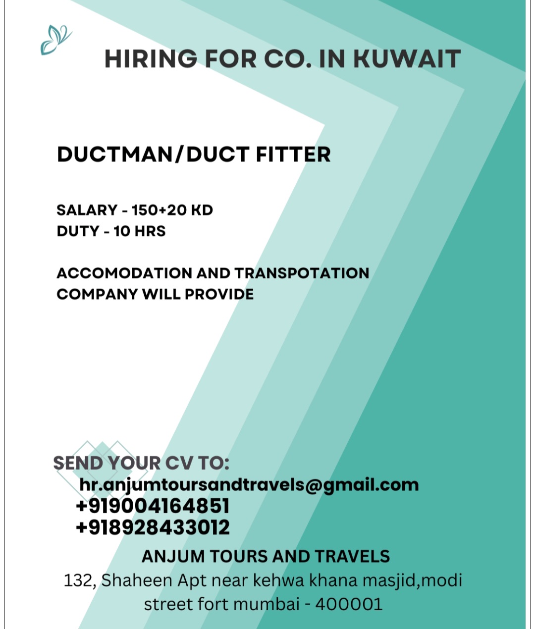 HIRING FOR KUWAIT DUCTMAN