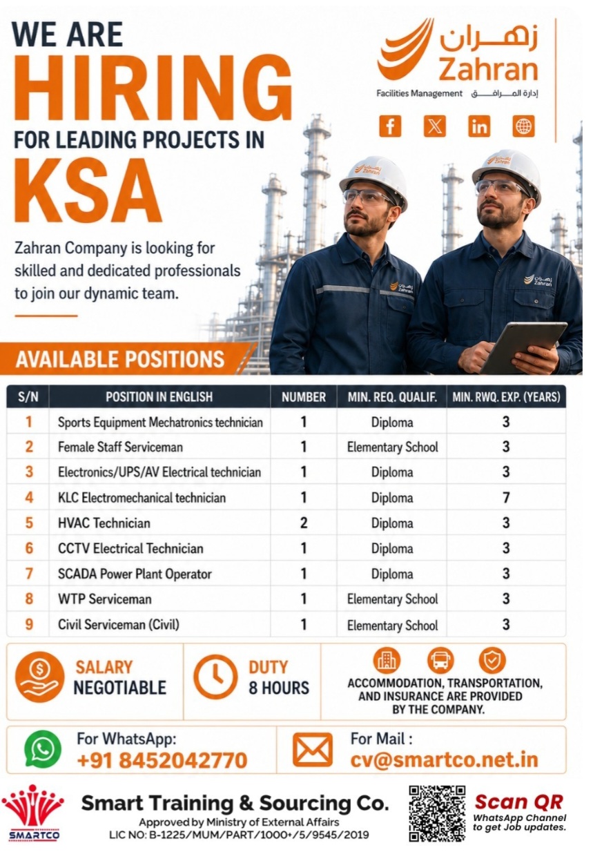 HIRING FOR LEADING PROJECTS IN KSA Company: Zahran Facilities Management