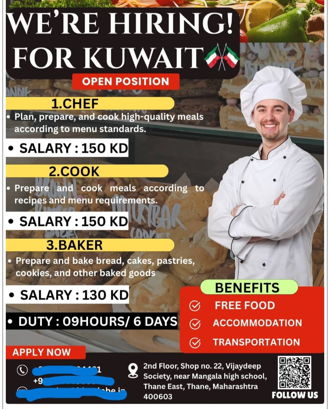 HIRING FOR LEADING RESTURANT CO. KUWAIT
