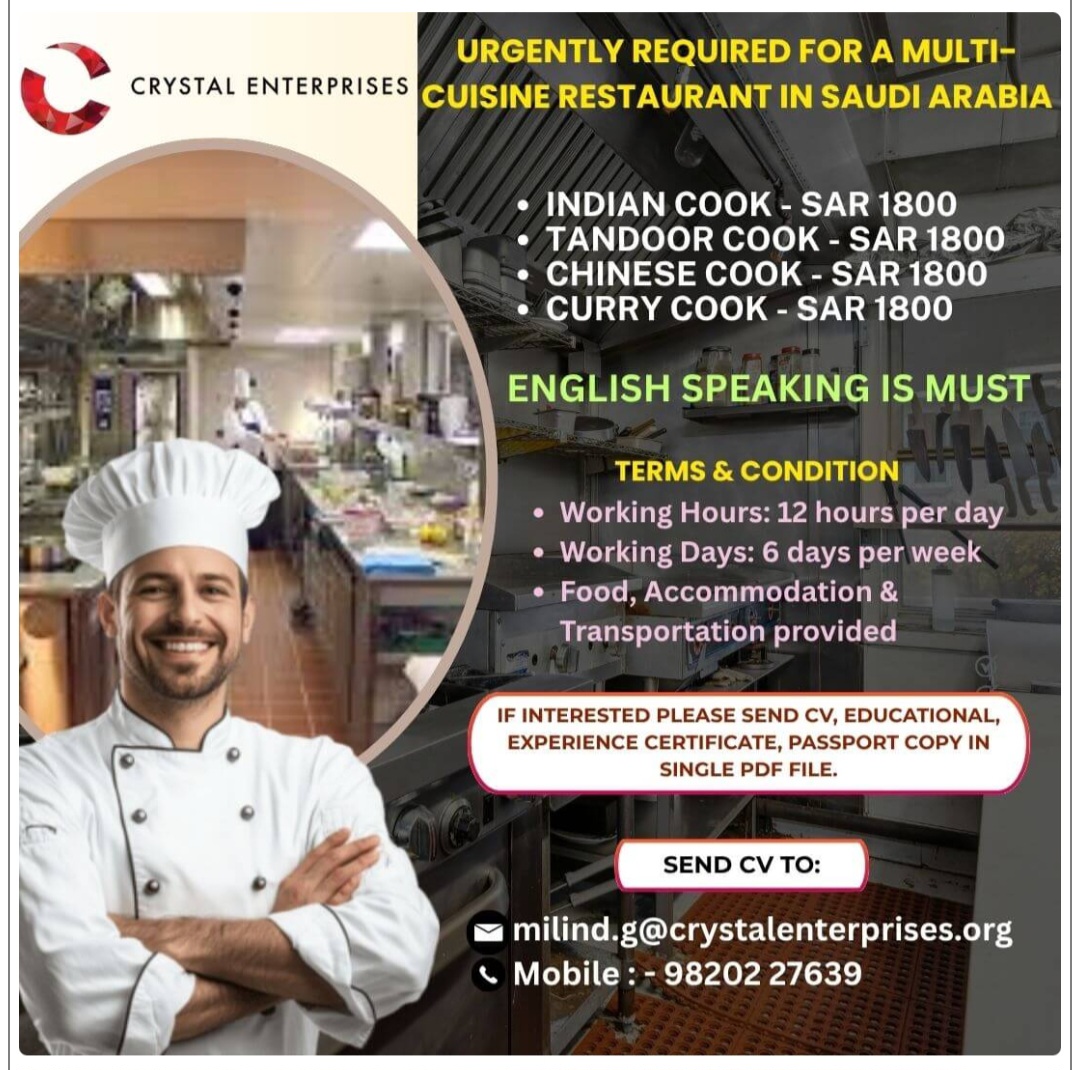 HIRING FOR MULTI CUSINE RESTAURANT SAUDI ARABIA