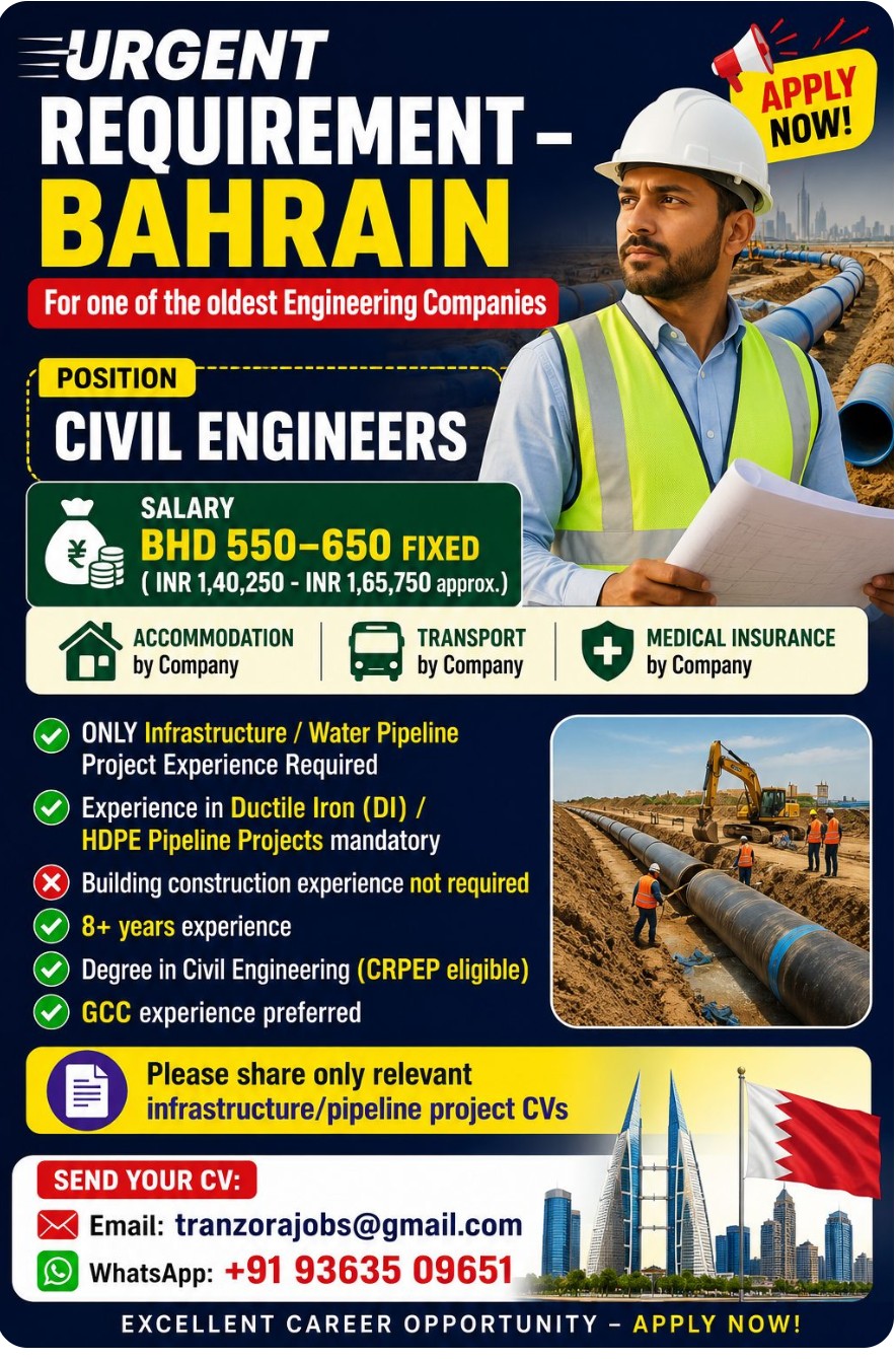 Hiring for oldest engineering company for Bahrain